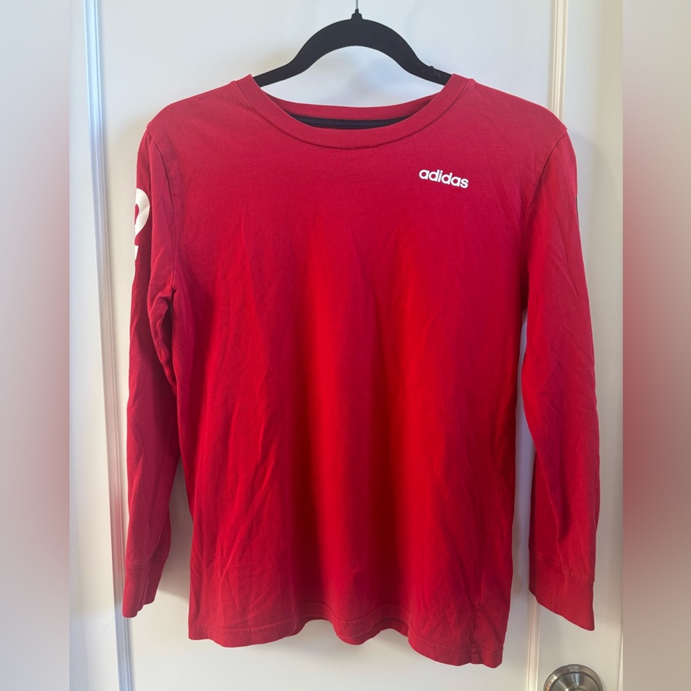 EUC adidas Red Long-Sleeve Crew with White Logo Boys 10/12